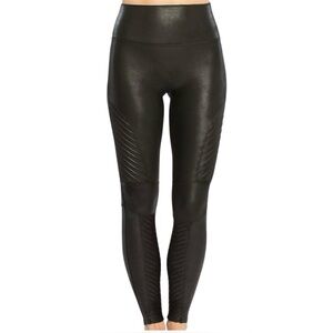 SPANX Faux Leather Moto Leggings Black Size M Shaping High Rise Cyberpunk Matrix